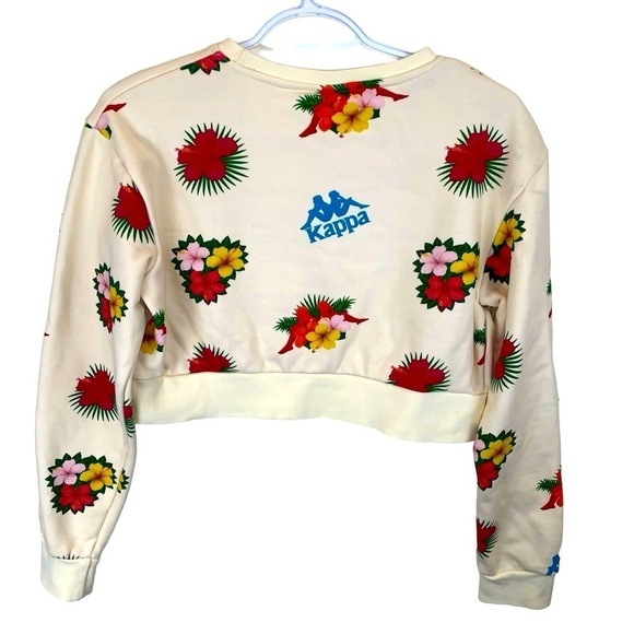 Kappa sz S Cropped Floral Hawaiian Orchid Logo Long Sleeve Sweatshirt Top - Picture 2 of 9
